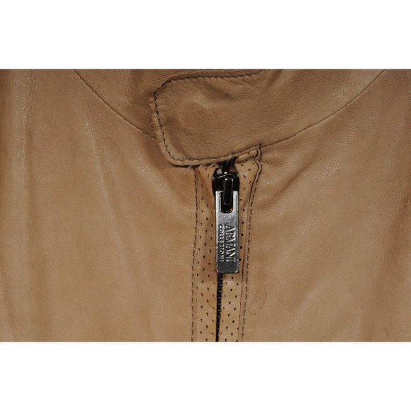 Armani Collezioni Mens Motorcycle Leather Jacket XL 42  Light Brown Tan Zip Up - Picture 4 of 14